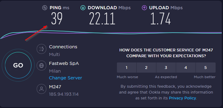 purevpn speedtest velocità italia